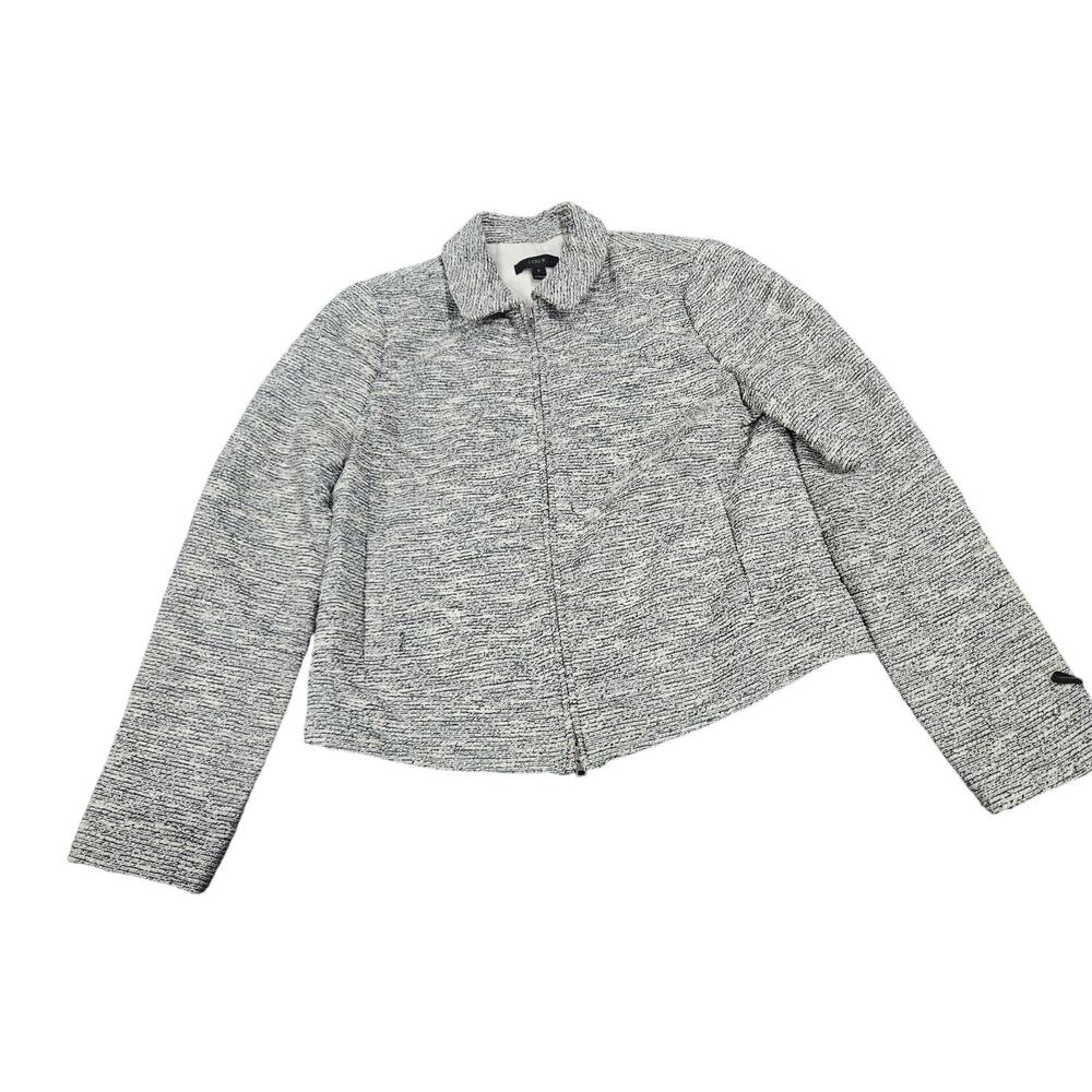J.Crew Boucle Knit Zip Jacket Gray Black Textured Blazer Style Coat Size 2
